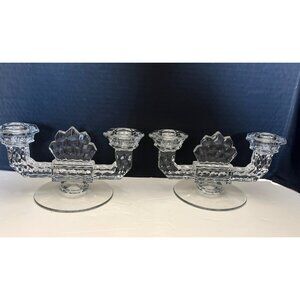 Fostoria American Embossed Crystal Double Candle Holders Set of 2 No Flaws